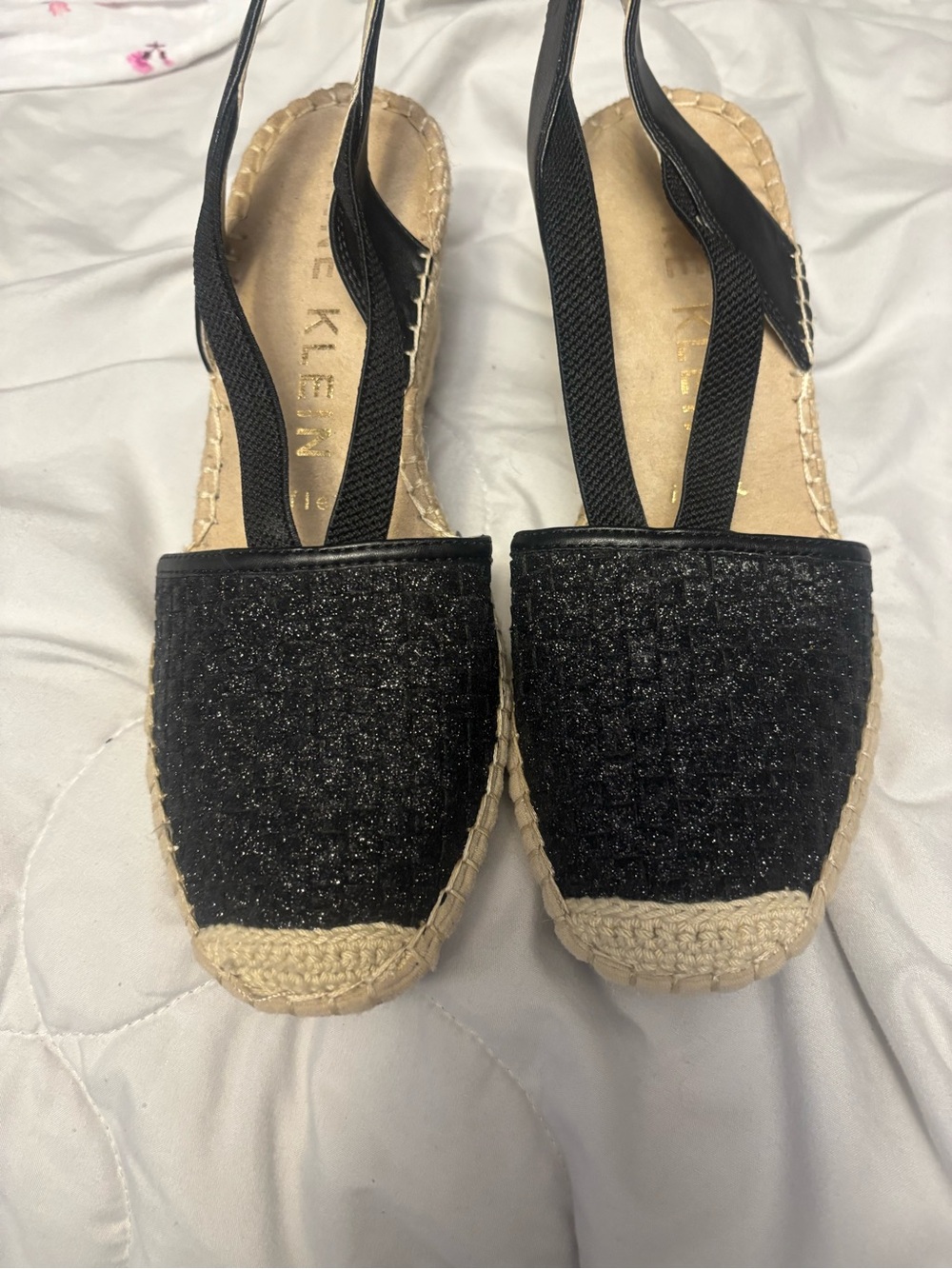 Calvin Klein Black Glitter Espadrille Slingback Flats